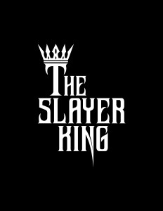 The Slayerking logo white on black high resolution
